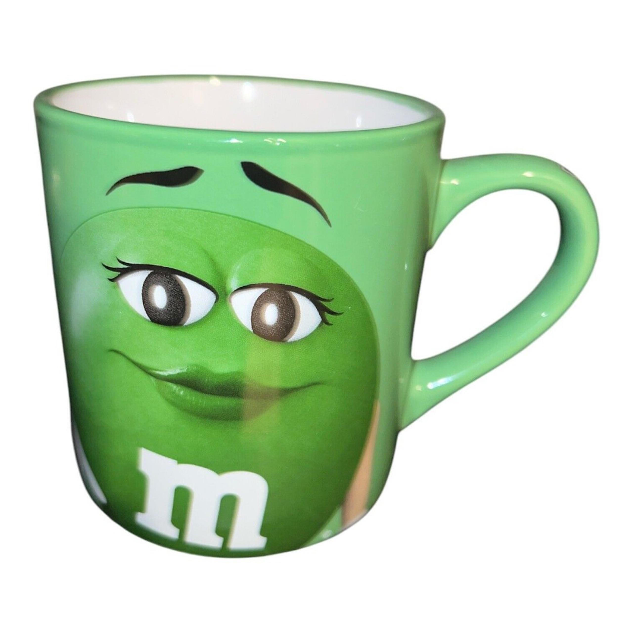 Mars Candy Coffee Mug Green M&M Close Up Ceramic Tea Cup Large 16oz Collectible