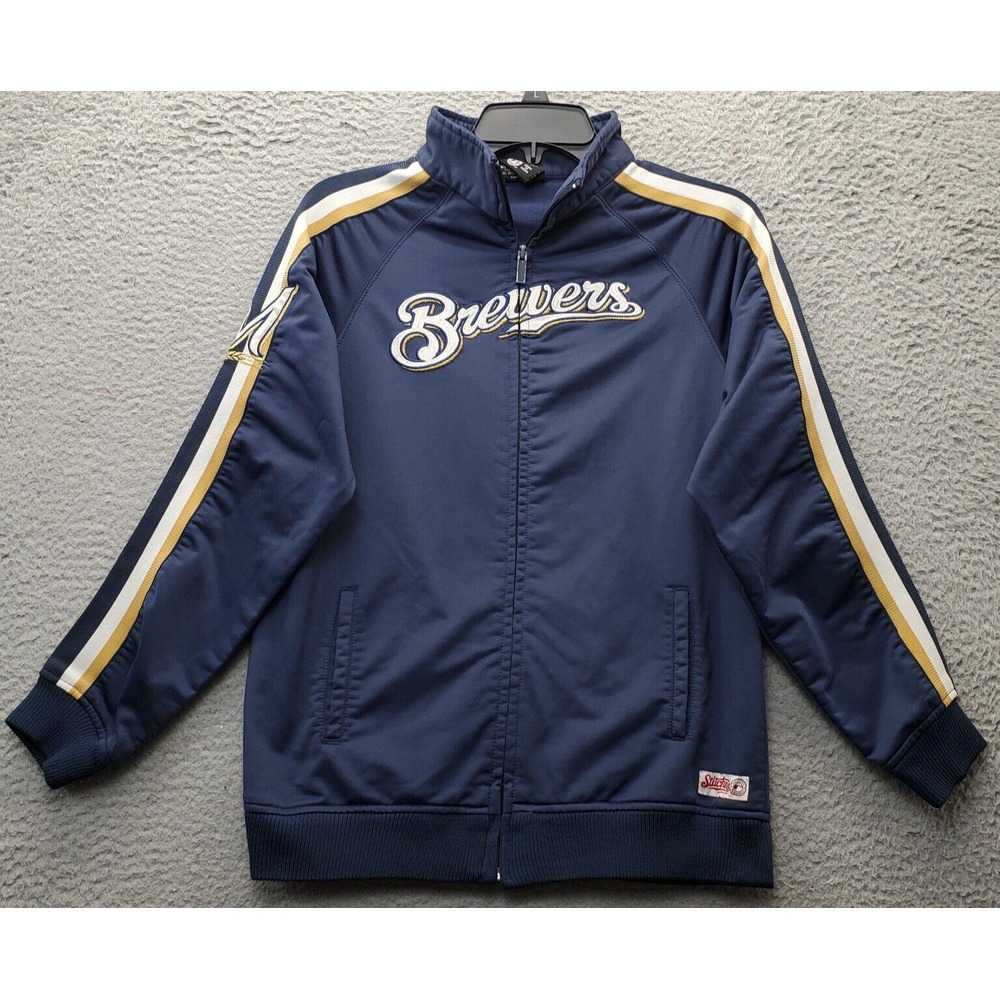 NBA Milwaukee Brewers Stitches Jacket Baseball Youth Medium Navy Full Zipper
