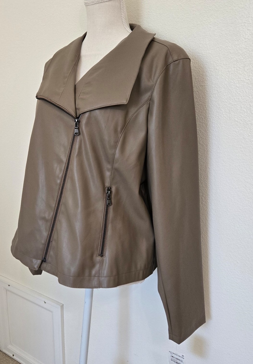 Halogen Nordstrom brown Biker Leather Jacket Faux NWT size XXL
