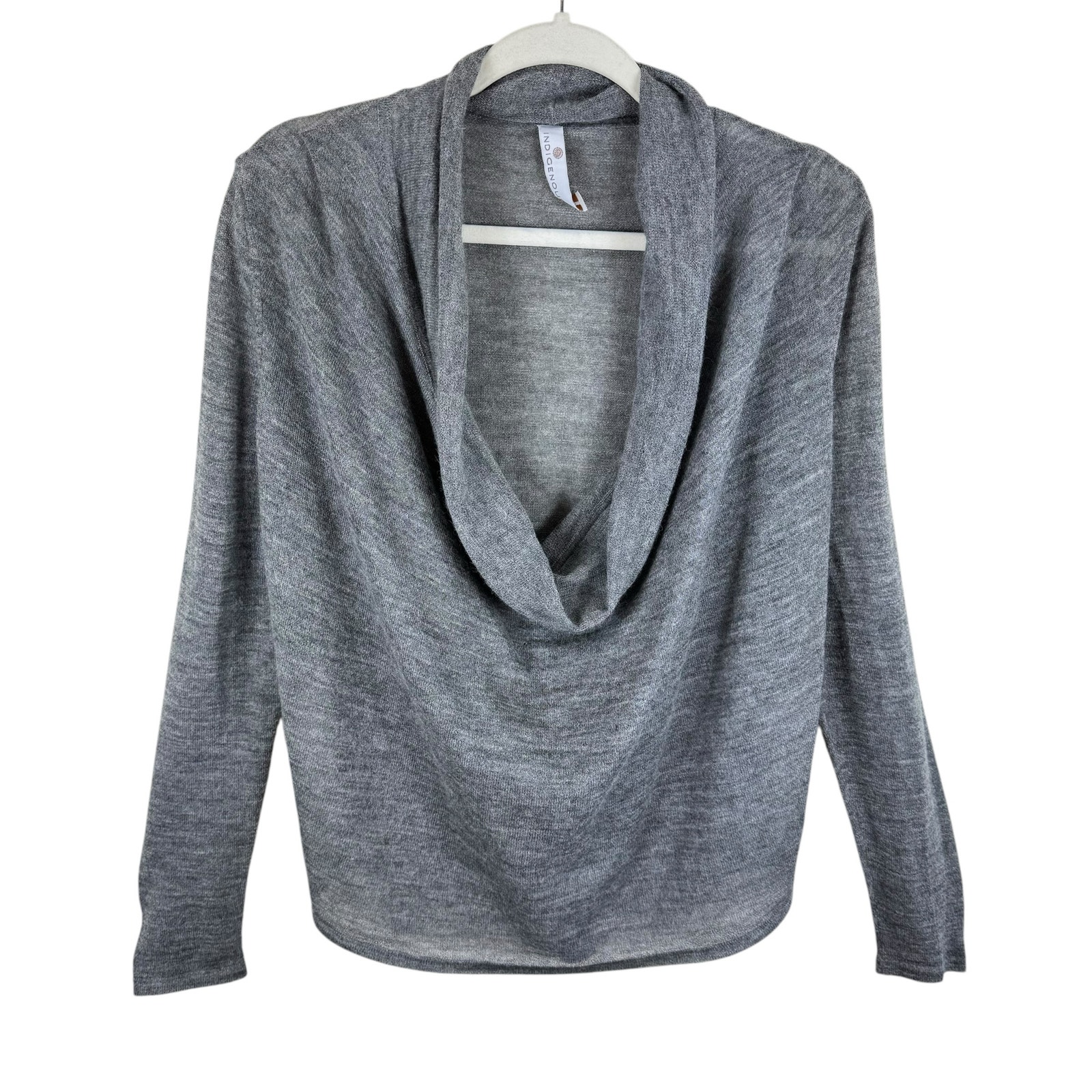 Indigenous Gray 100% Baby Alpaca Cowl Neck Long Sleeve Pullover Sweater Size M