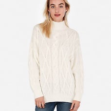 EXPRESS White Petite Cable Knit Mock Nec