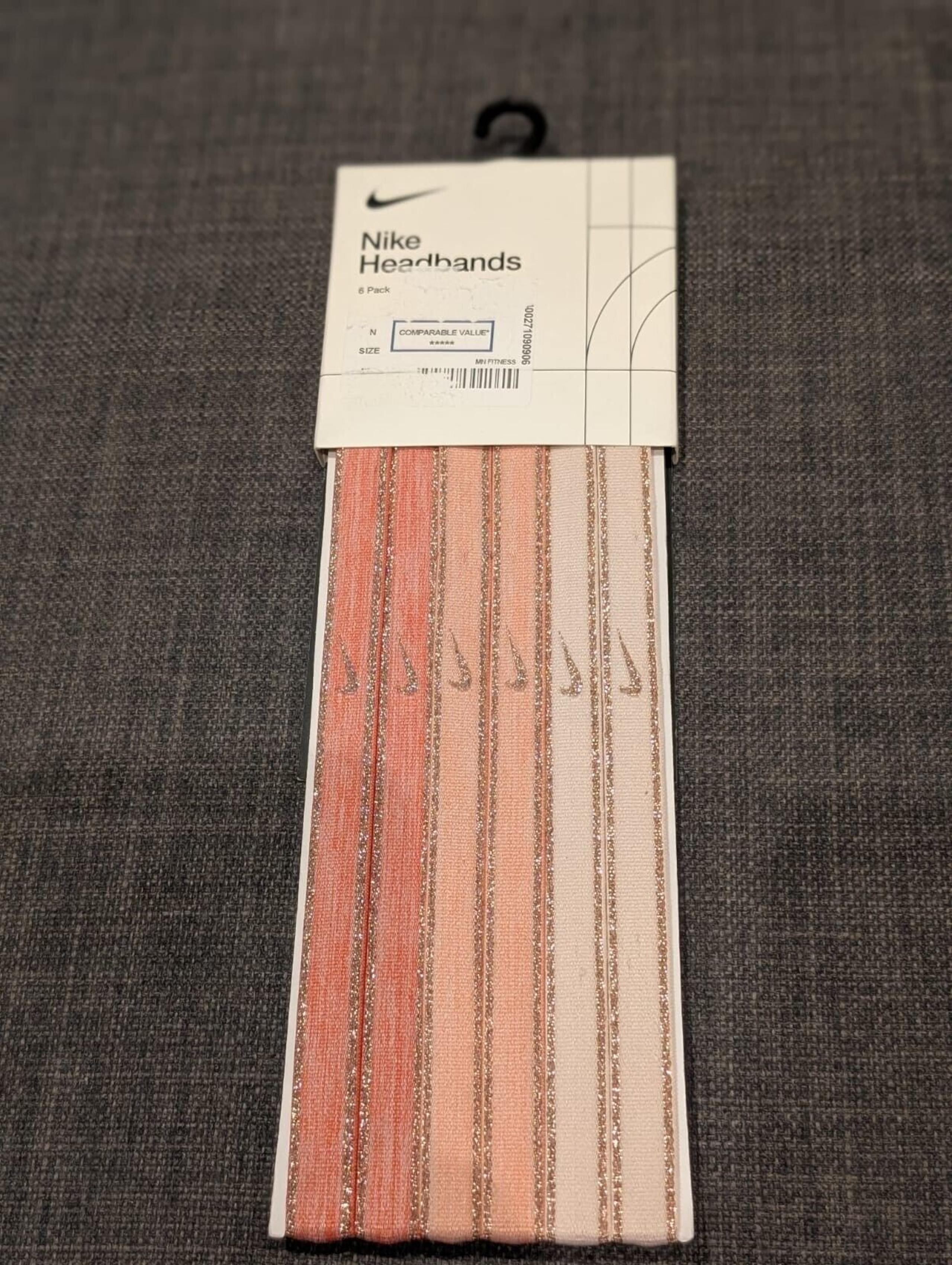 NIKE 6-Pack Dri-Fit Womens Head Tie Metallic Headbands Pink Glitter OSFM Peach