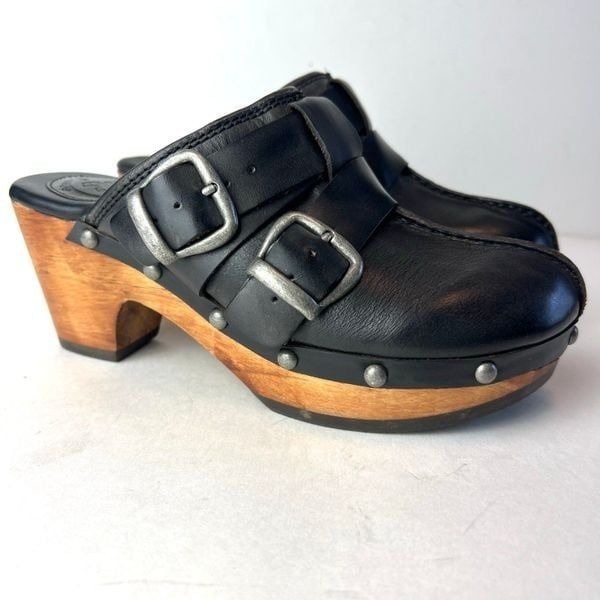 Ariat Bridlespur Leather Wood Heeled Clogs Black Sz 6.5
