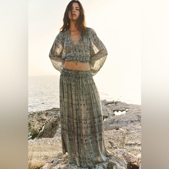NWT Zara Eoman METALLIC THREAD BOHO SKIRT Size M Medium