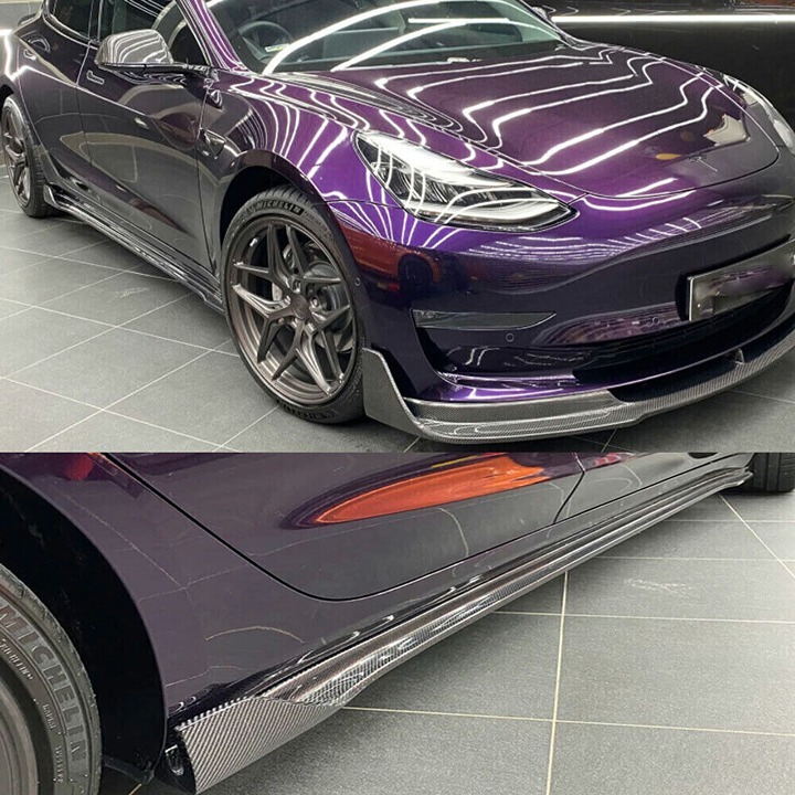 New Tesla Model 3 2017-2023 Real Carbon Fiber Side Skirts Extension Lip Panel