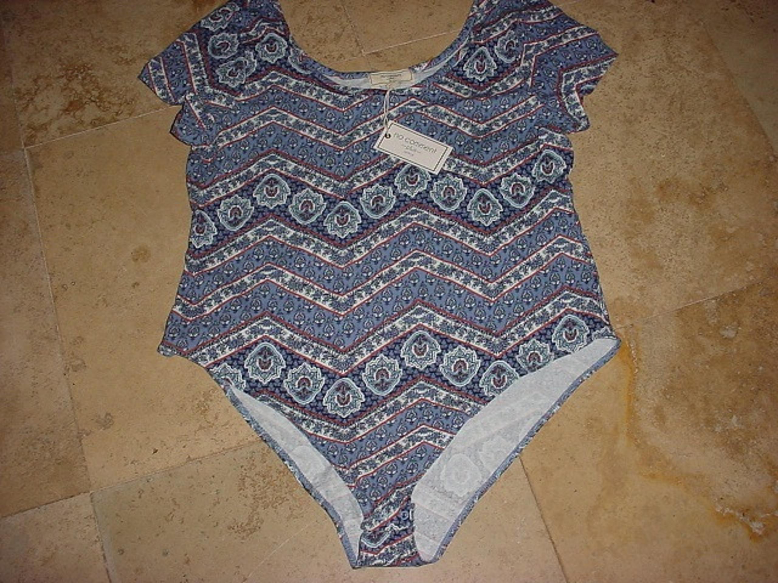 NO COMMENT TRENDY WOMENS PLUS PAISLEY LEOTARD BODYSUIT BLUE SZ 1X