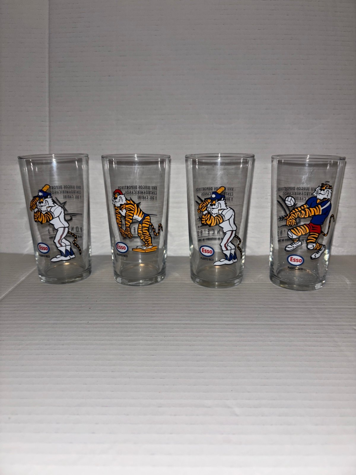 Four Vintage Esso Tiger Ponce’ 93 Puerto Rico Baseball Team Glasses