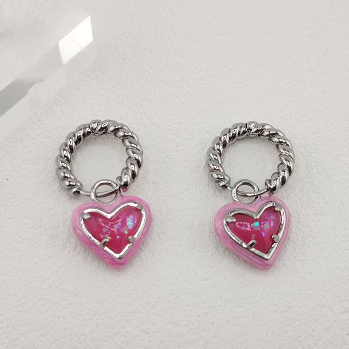 Kendra Scott Ari Heart Silver Enamel Frame Huggie Earrings in Pink