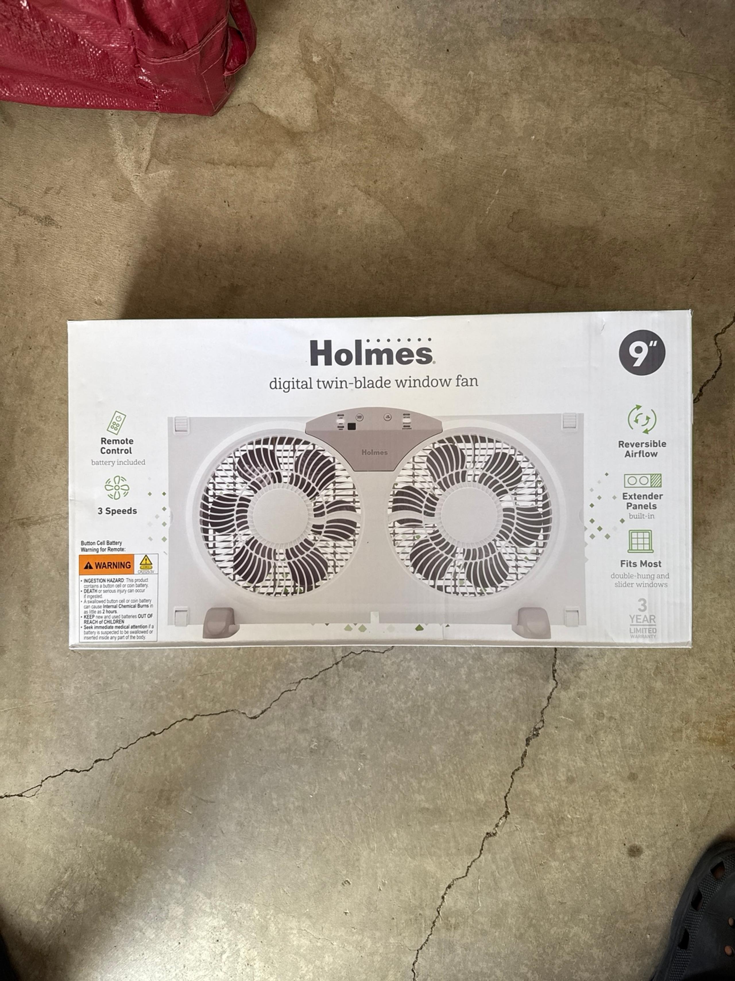 HOLMES 9" Twin Digital Window Fan, In/Out Reversible Airflow Blades, 3 speed