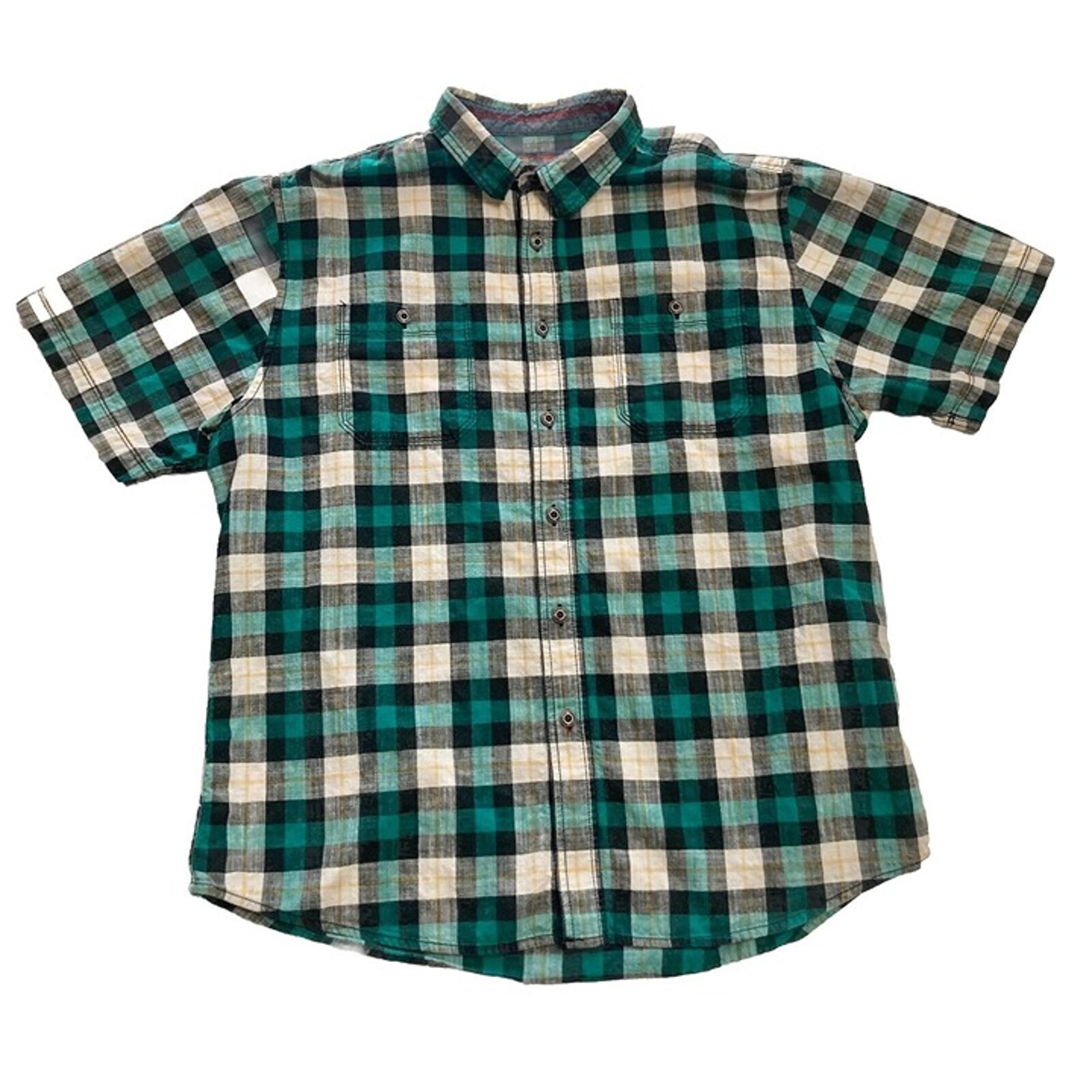 Outdoor Life Mens XL Aqua Black Plaid Short Sleeve Button Up Shirt Cotton