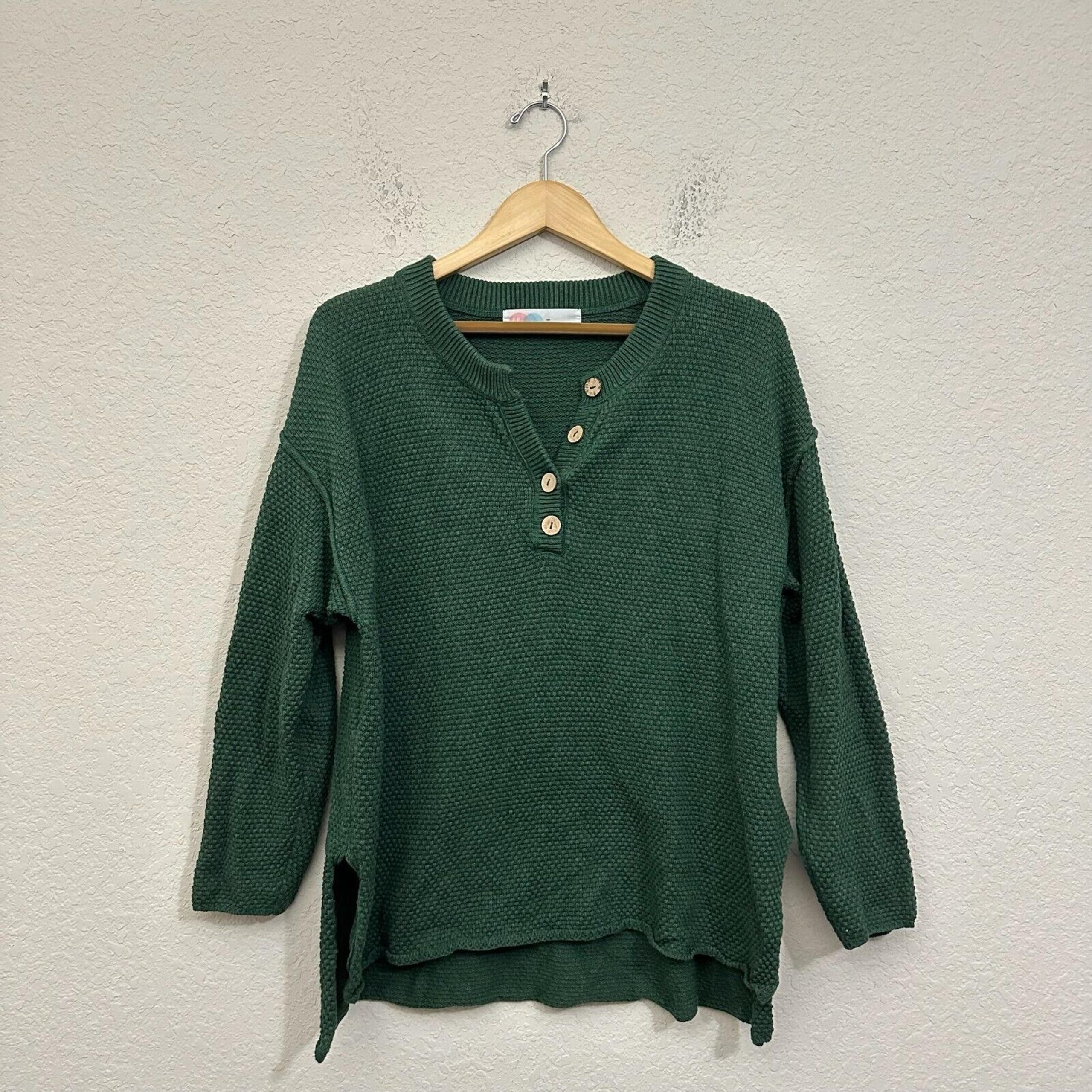 FREE PEOPLE BEACH Hailee Waffle Knit Henley Pullover Sweater in Forest Green