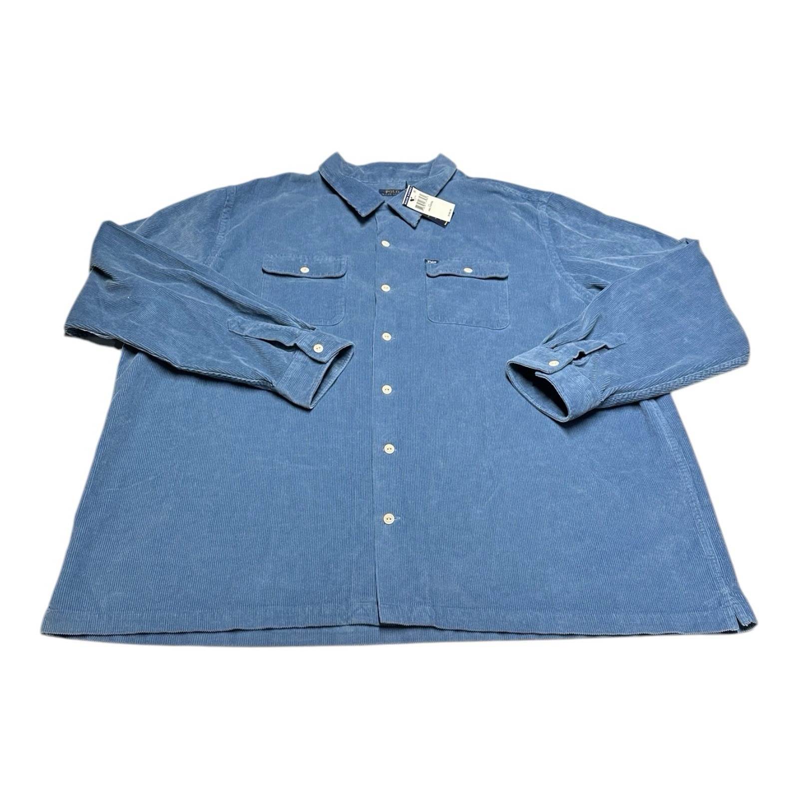 Polo Ralph Lauren Shirt Mens 4XLT Blue Corduroy Western Button Up Camp Pockets
