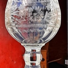 Large etched clear glass German beer goblet