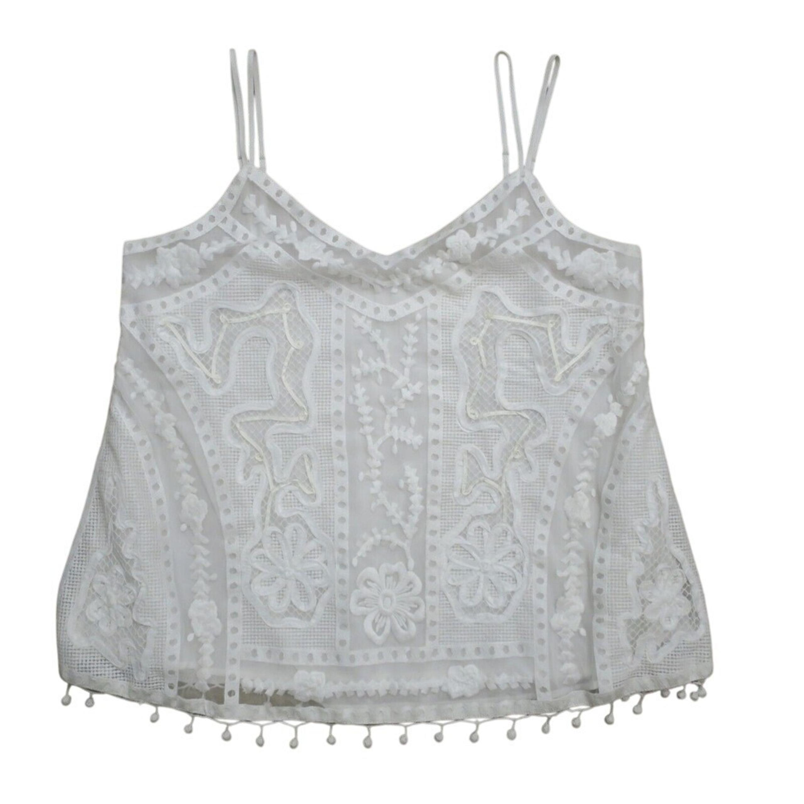 soft surroundings Antique garden  embroidered mesh tank top cami white Medium