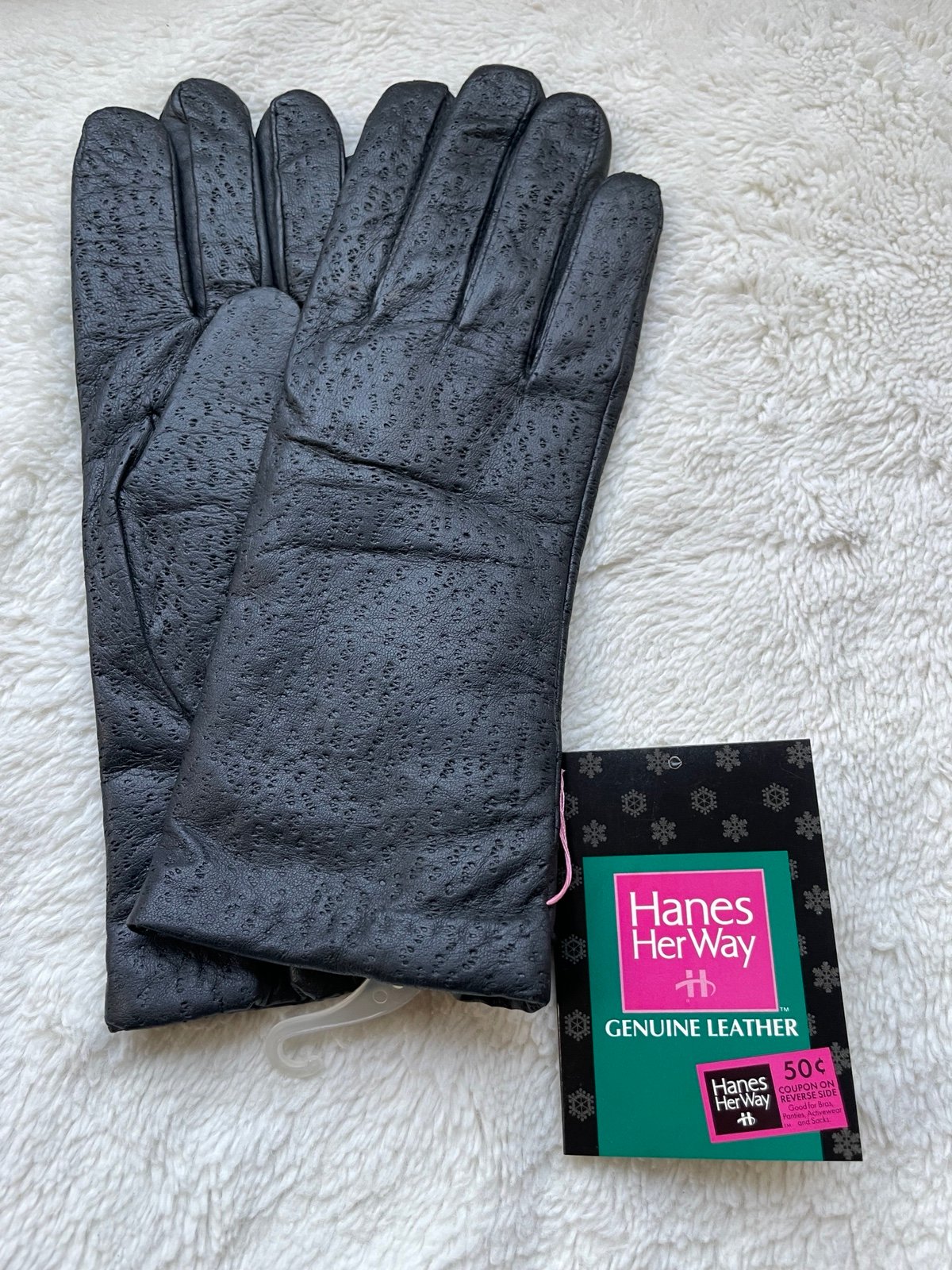 NWT Hanes Her Way Ladies Size L Warm Soft Black Leather Winter Gloves