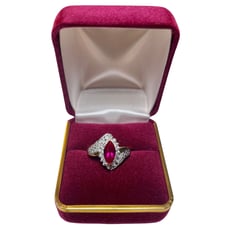 10k Yellow Gold-Lab Created Ruby -Diamond Cocktail Ring Sz 7