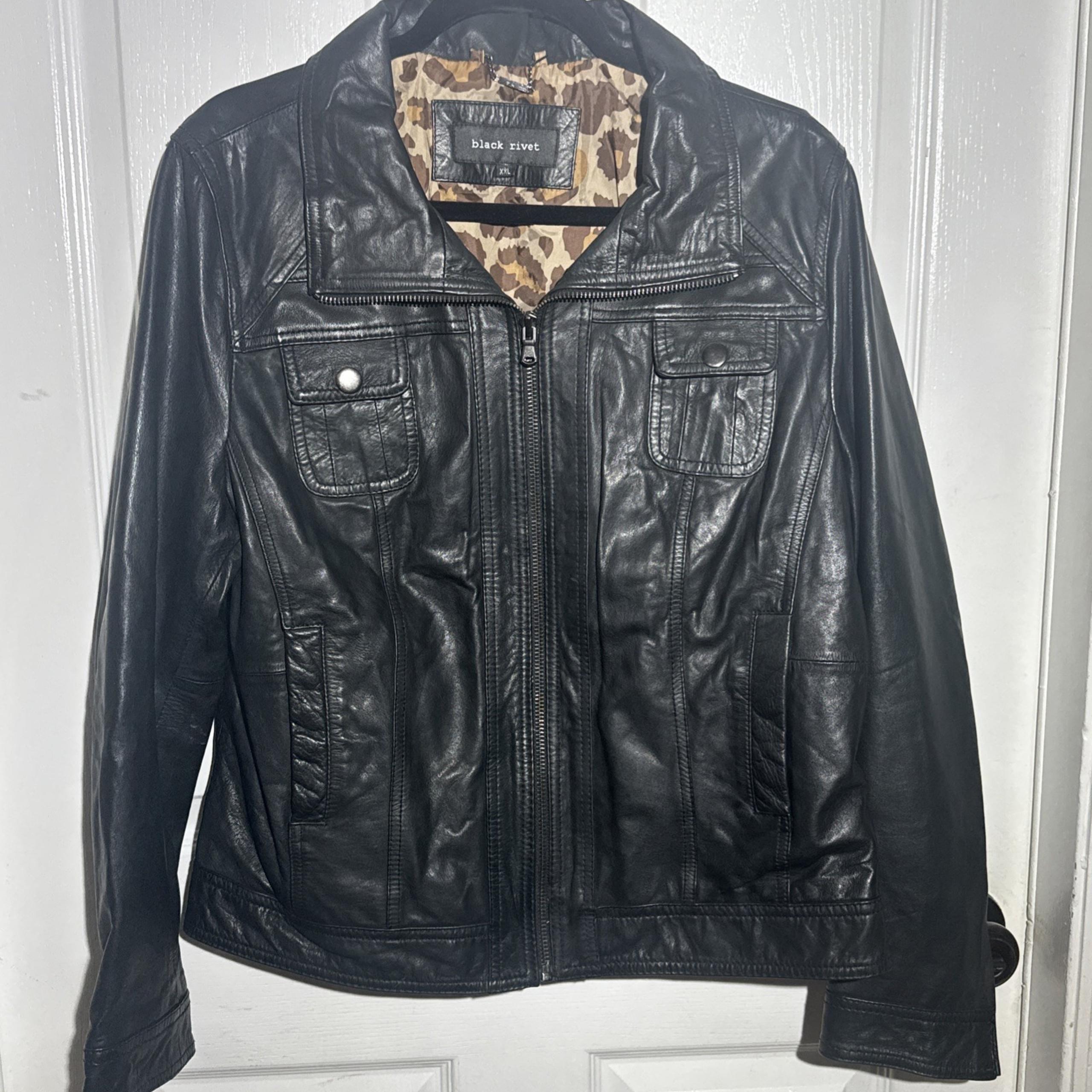 Black Rivet Genuine Leather Moto Jacket Women's Size XXL Leopard Print Lining