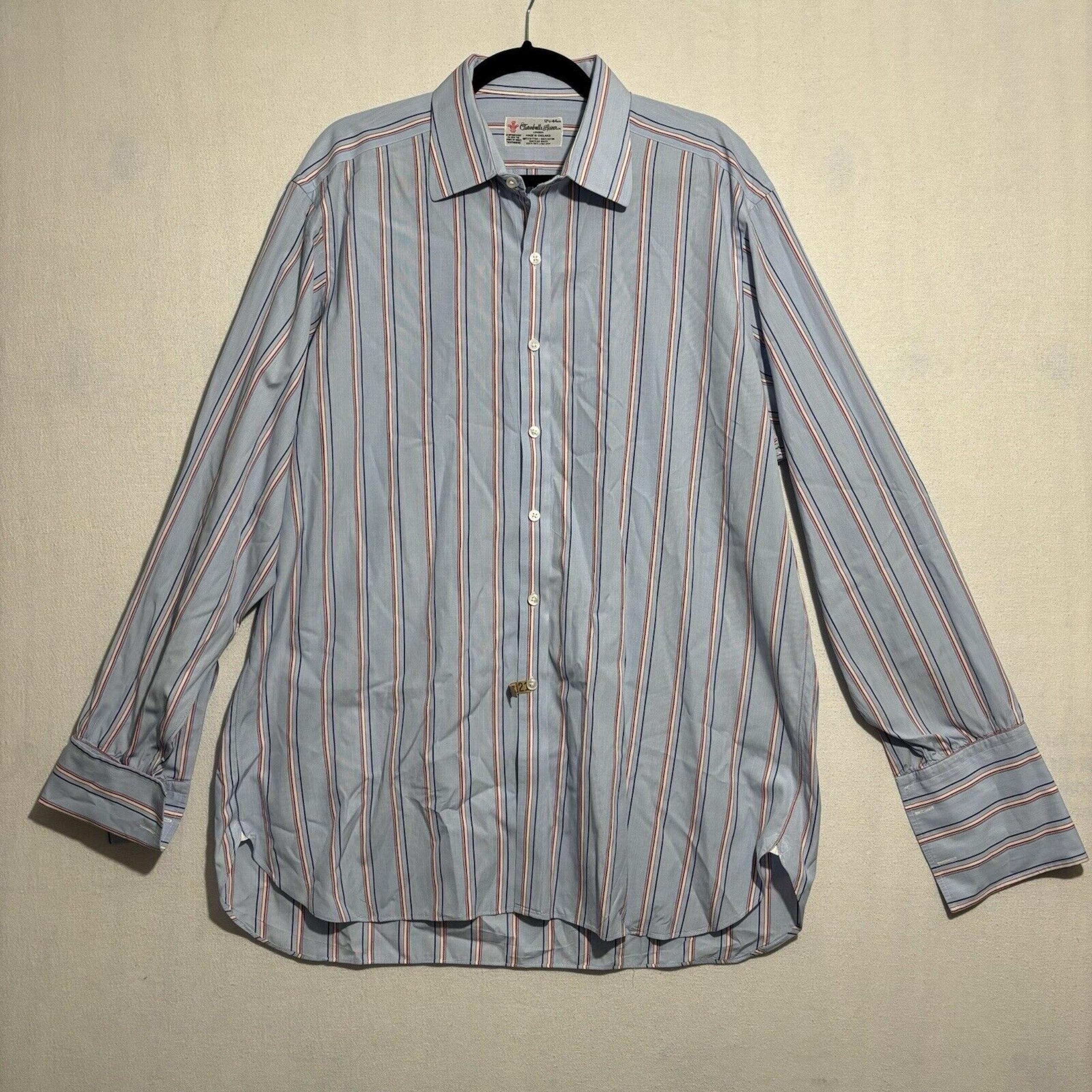 Turnbull & Asser Shirt Men’s 17.5-44cm Red White Blue Striped French Cuff