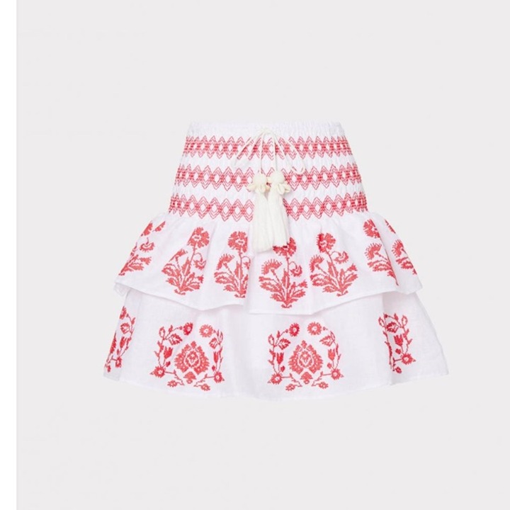 New MILLY Estee Cross Stitch Embroidered Skirt Coral 6