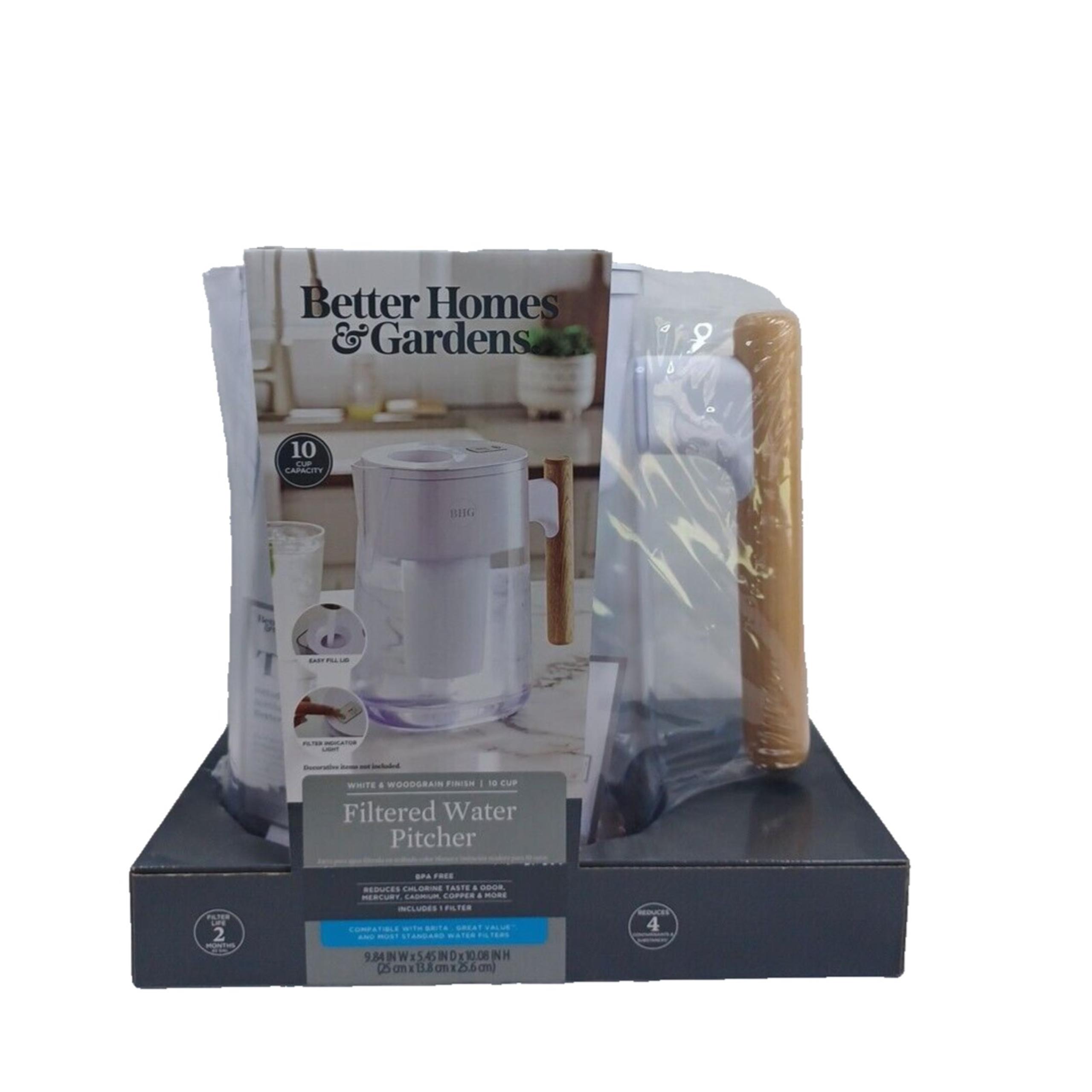 BHG Filter Water Pitcher 10 cups capacity white with woodgrain finish