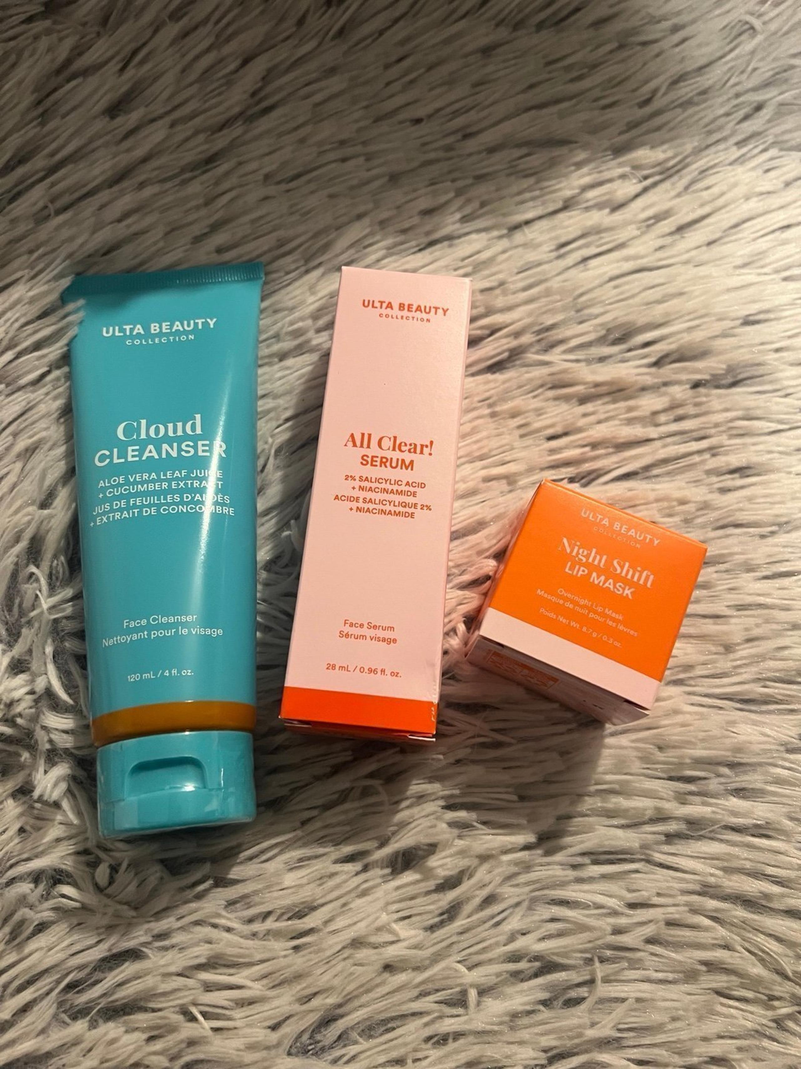 Ulta Beauty Face Skincare Bundle: Cloud Cleanser, All Clear Serum, Lip Mask