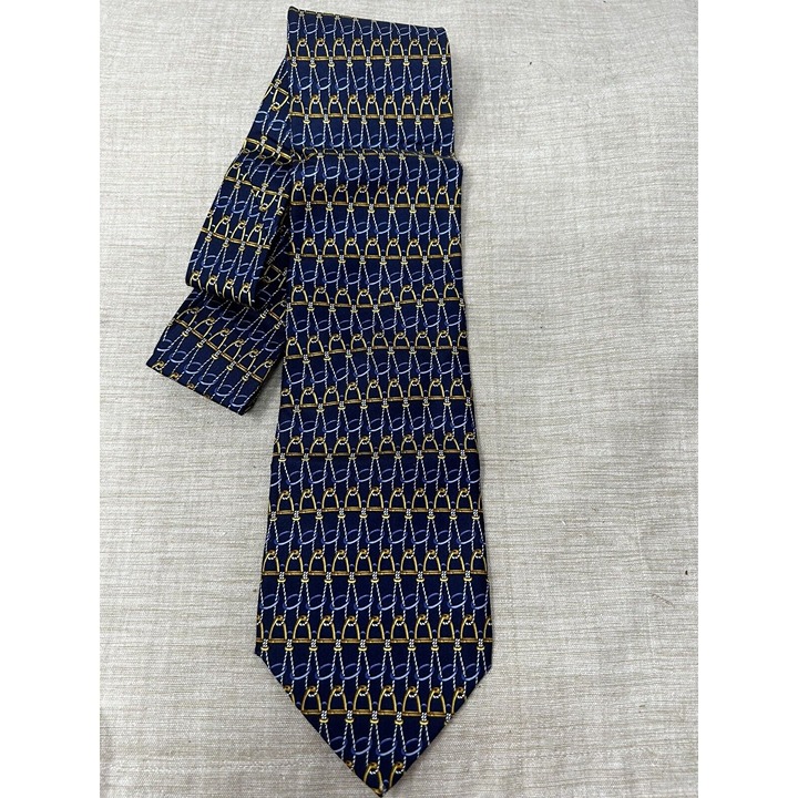 Vintage Gucci Made In Italy Mens Blue Gold Neck Tie Silk All Over Print