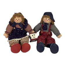 Raggedy Ann Andy Dolls Americana Decor Primitive 18 Inch Lot Of 2