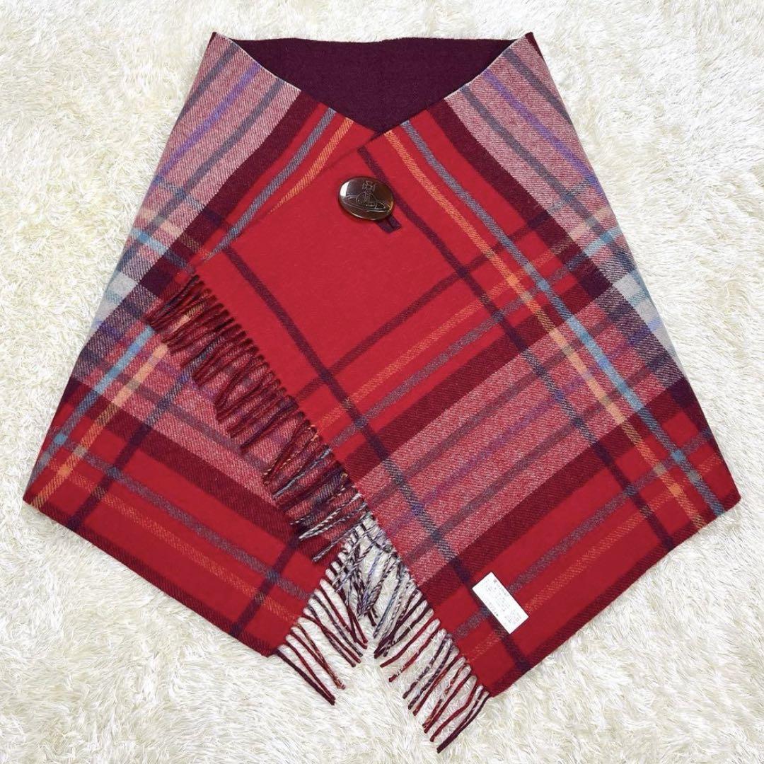 Vivienne Westwood reversible stole gray check pattern 140×52cm wool