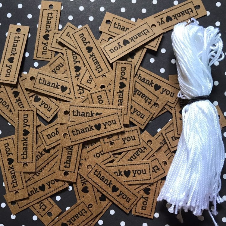 (1,000) pieces of Small Kraft Thank You Heart tags + strings included