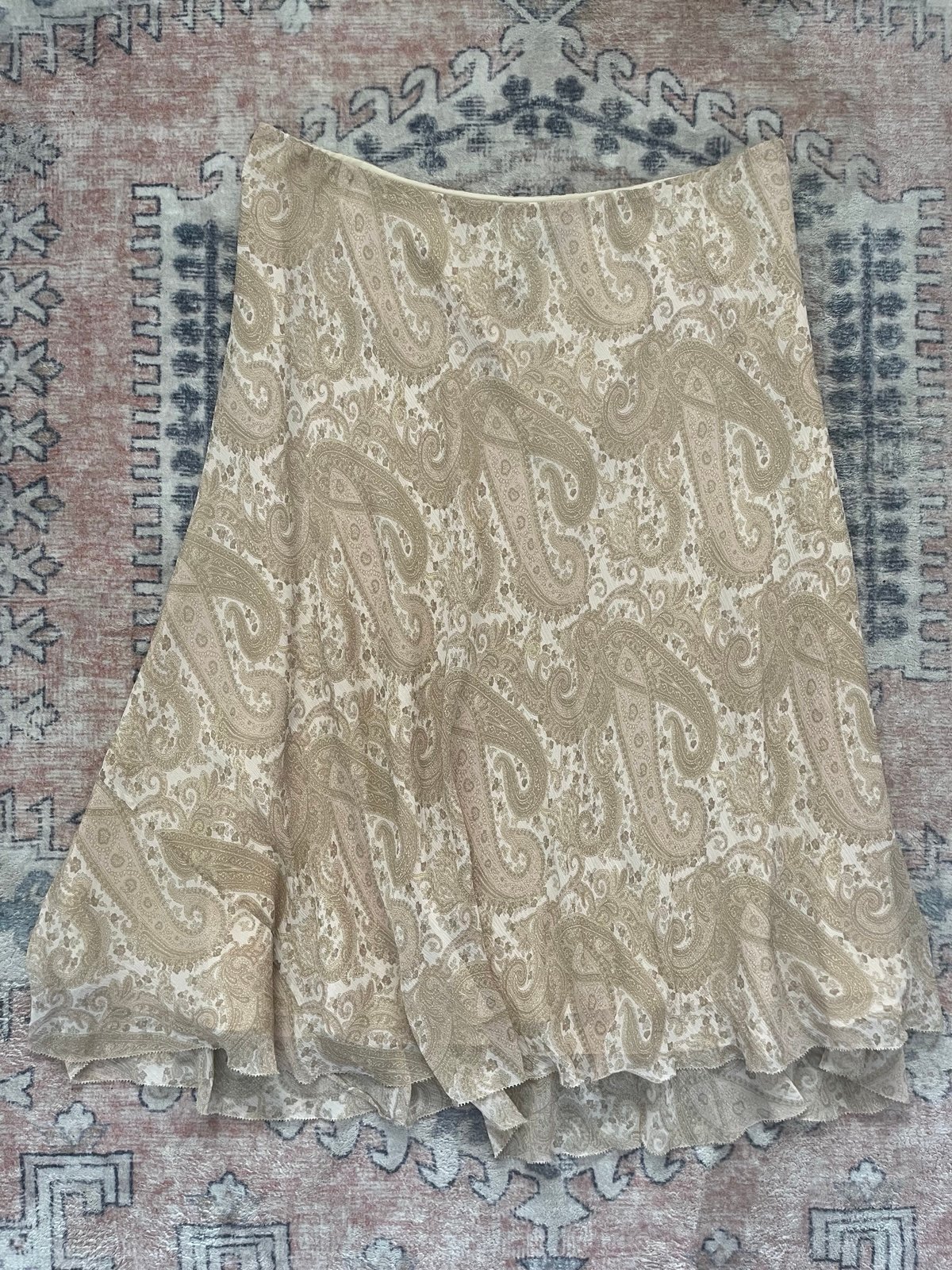 Lauren Ralph Lauren Tan Paisley Silk Boho Preppy Classic Midi Skirt Women’s 1X