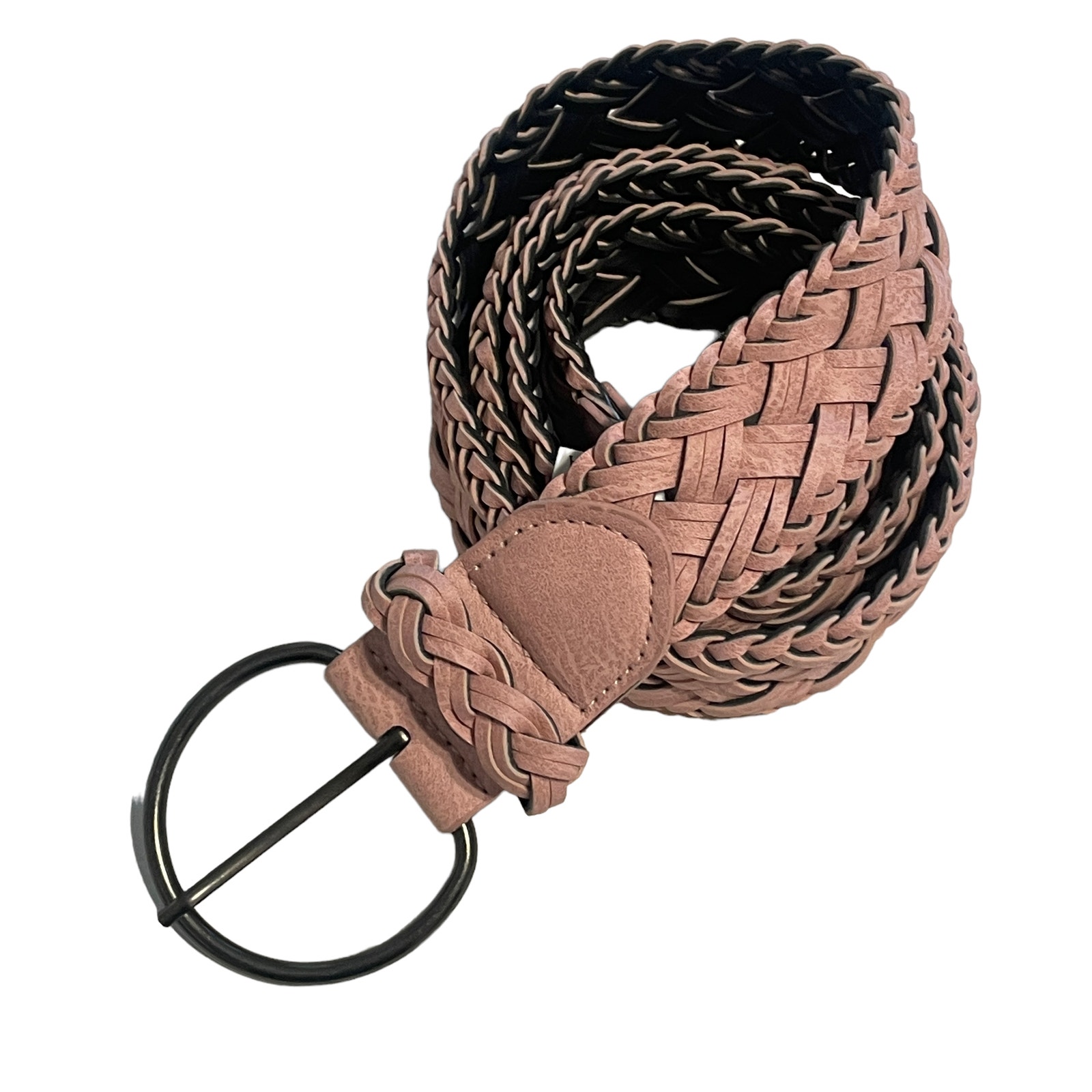 Pink Woven Faux Leather Belt Womens Size 12 Silver Buckle Adjustable