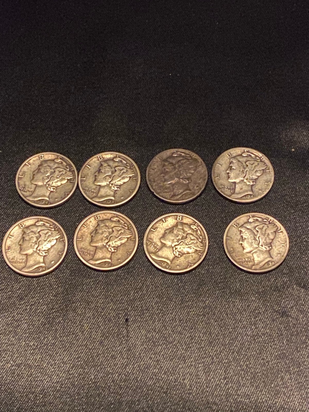(8) 1943 Mercury Dimes Full Lot 90% Silver