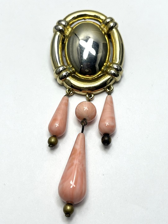 Vintage Gold Pink Tassel Brooch Pin