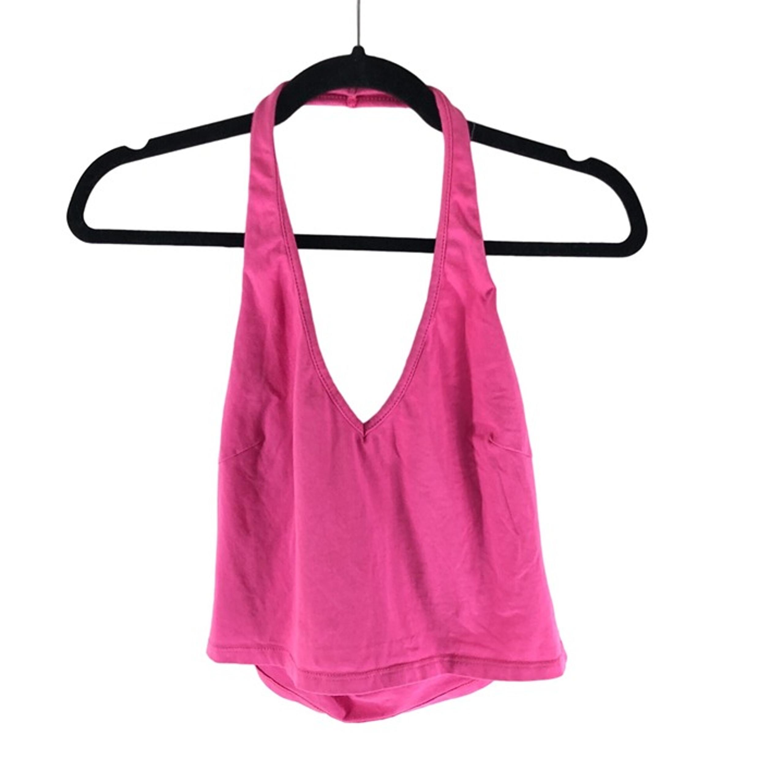 Princess Polly Womens Crop Top Halter V Neck Cotton Knit Stretch Pink 8
