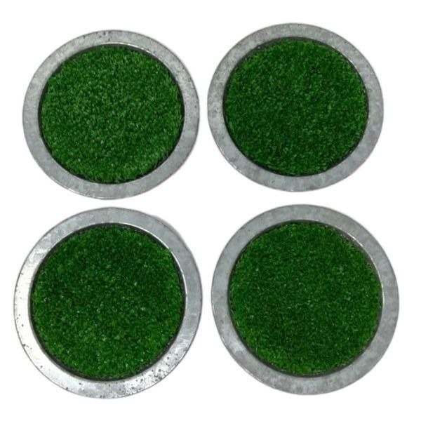 POTTERY BARN-Set of 4 Vintage Faux Grass and Galvanized Steel Coasters