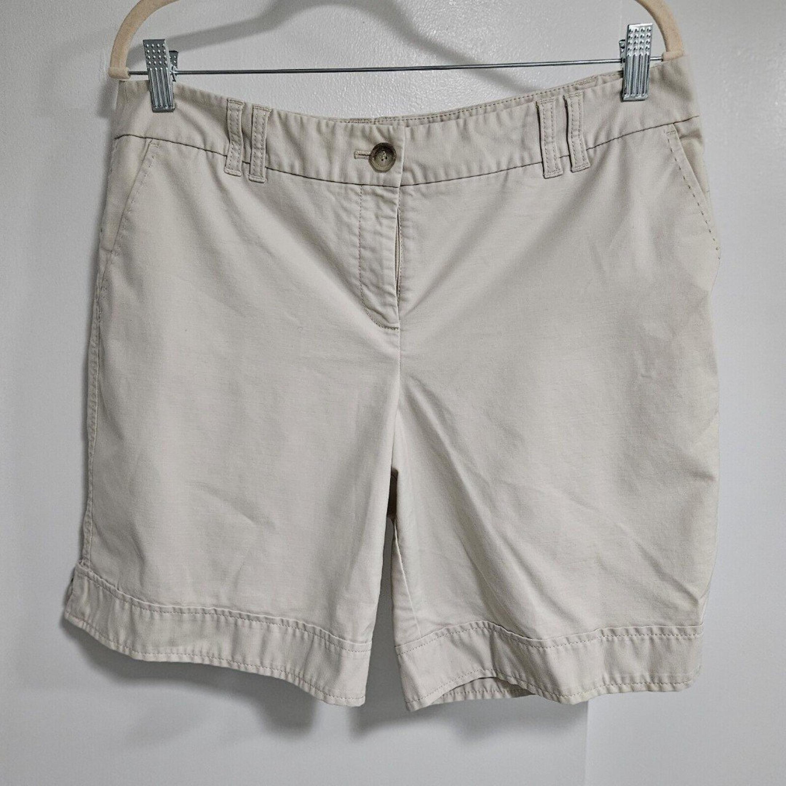 Ann Taylor Sz 12 Khaki Cotton Blend Bermuda Shorts Chinos w/ Pockets 34 x 8.5 in