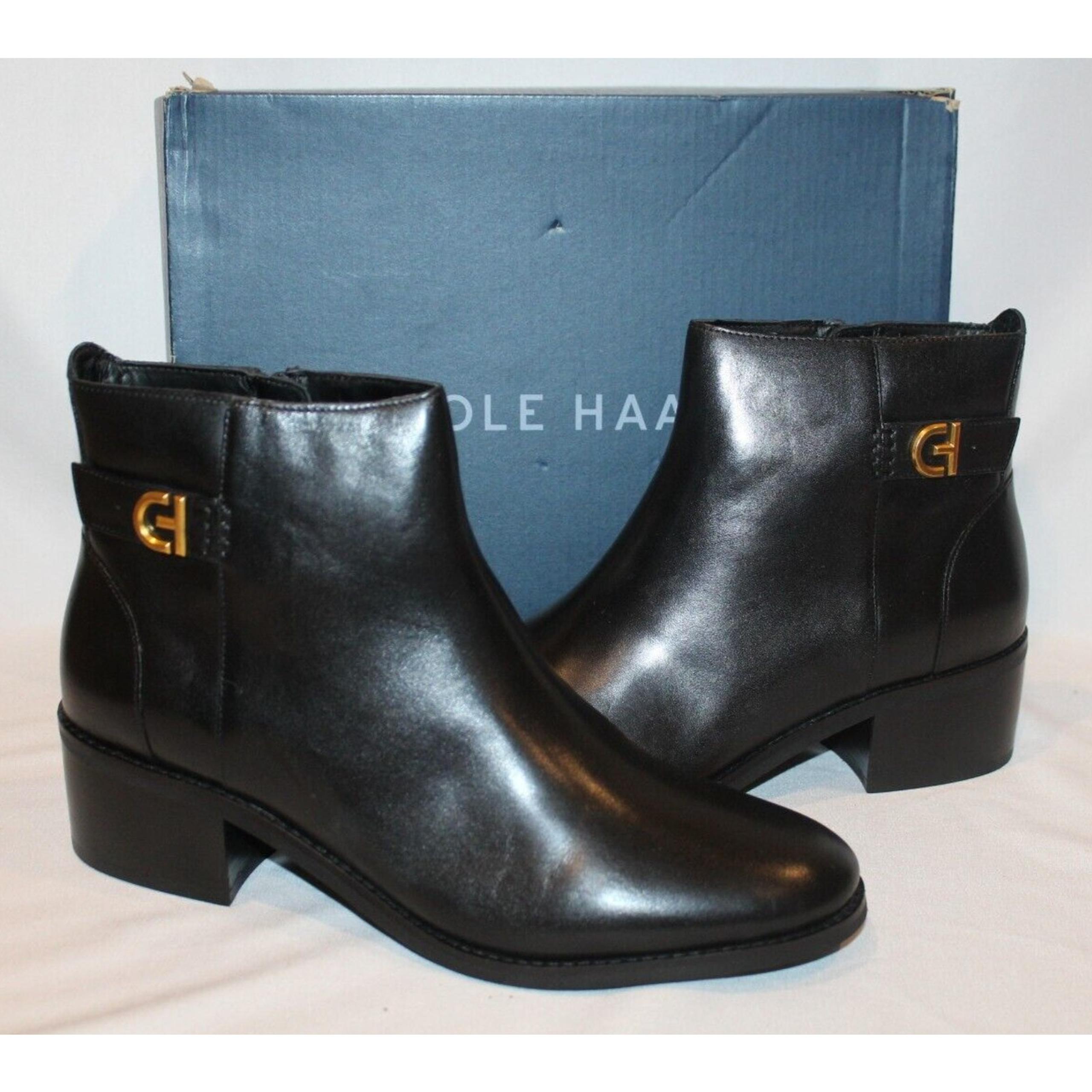 Cole Haan Women's Holis Buckle Ankle Boots Black Leather Sz 10.5 NIB