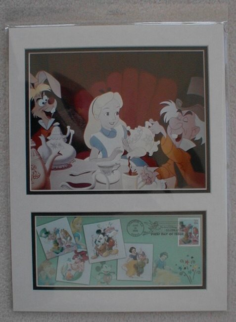 Alice in Wonderland matted stamp/first day cover - Mad Tea Party