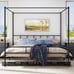 King Size Bed Frame Metal Canopy w/Built-in Headboard Strong Slat Support