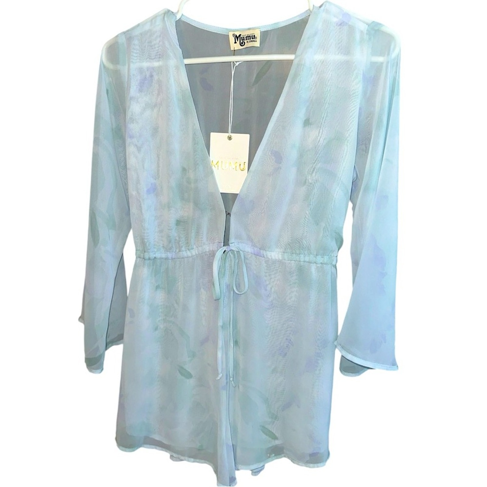 NWT Show Me Your MuMu Roxy Romper in Sheer Baby Blue Tie Dye Size XS Retail 146