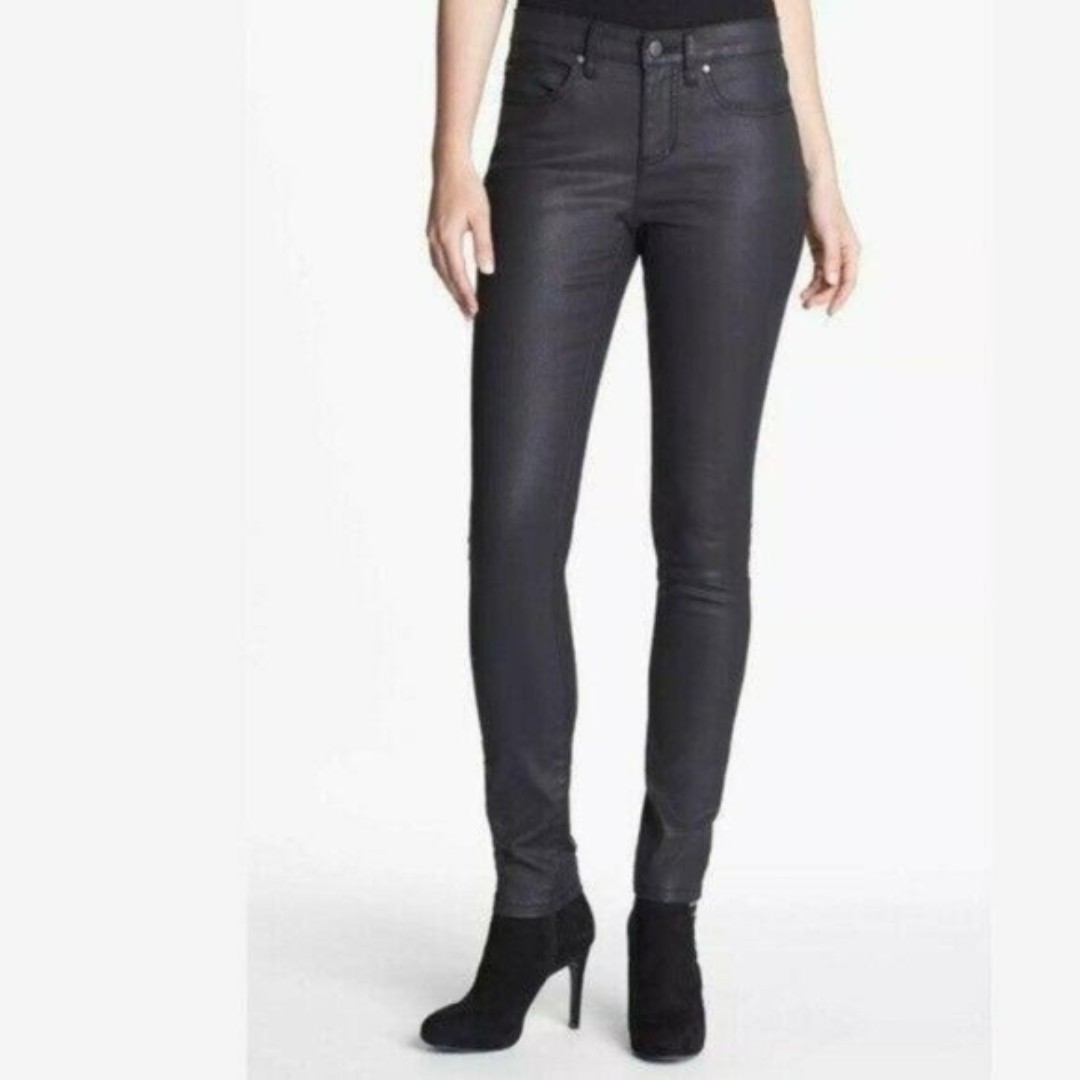 Elie Tahari Denim New York Audrey Leggings Gray Coated Faux Leather Size 29