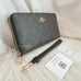 NWT Coach Long Zip Around Wallet Wristlet In Signature Canvas Brown Black C4452