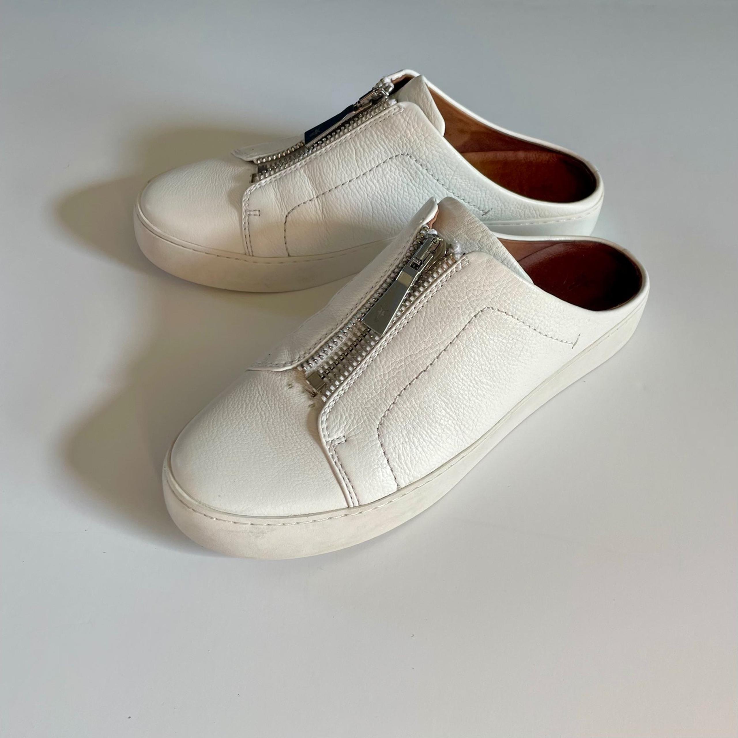 Frye Women's Lena Zip Mules White Size 10M