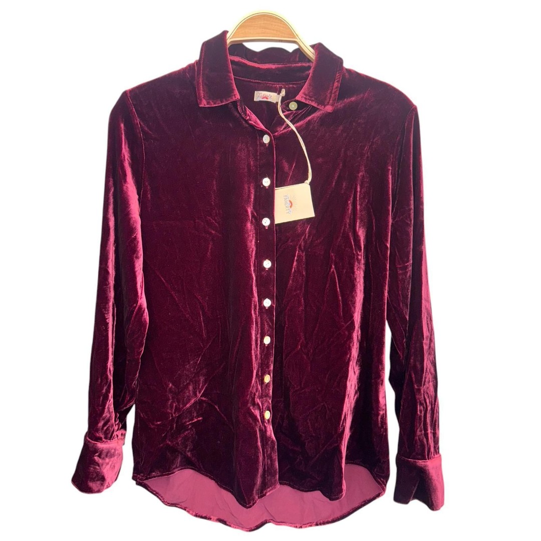 NWT Women's Faherty Stretch Silk Velvet Genevieve Shirt Size S