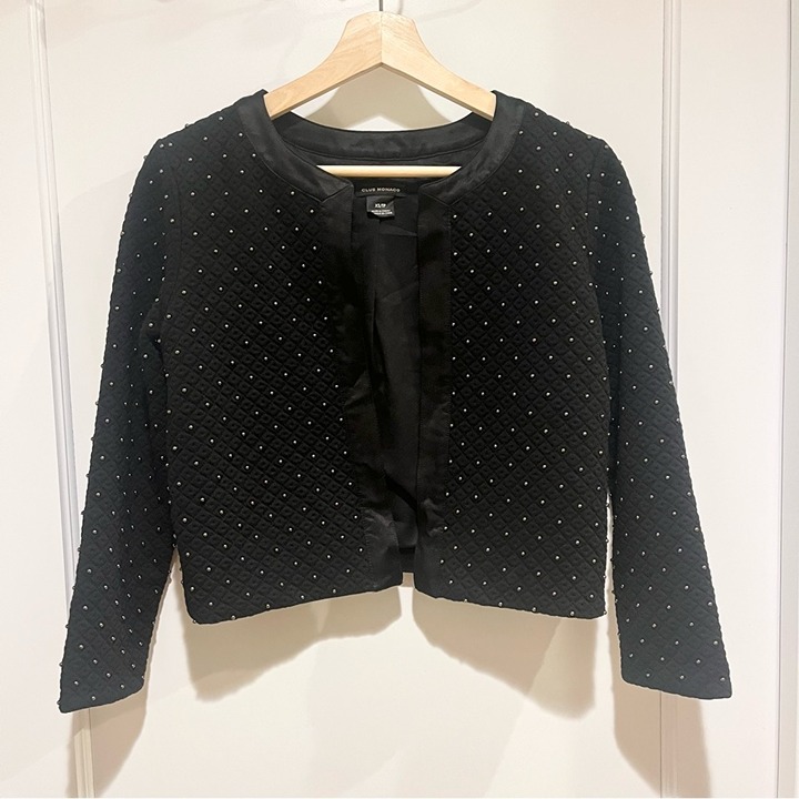 Club Monaco Black Quilted Studded Cropped Bolero Jacket XS