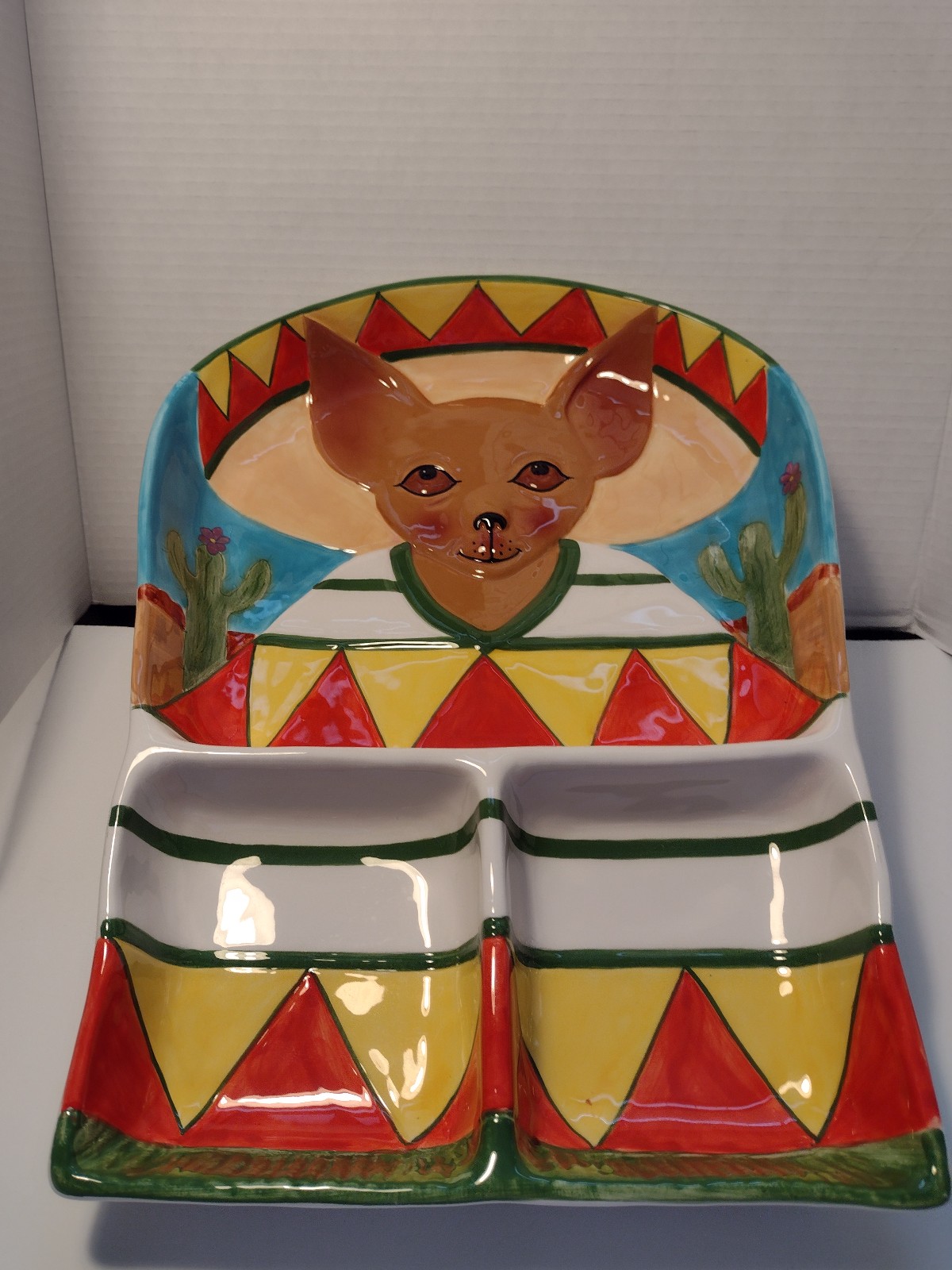 Ay Chihuahua clay art 1999 chip and dip platter