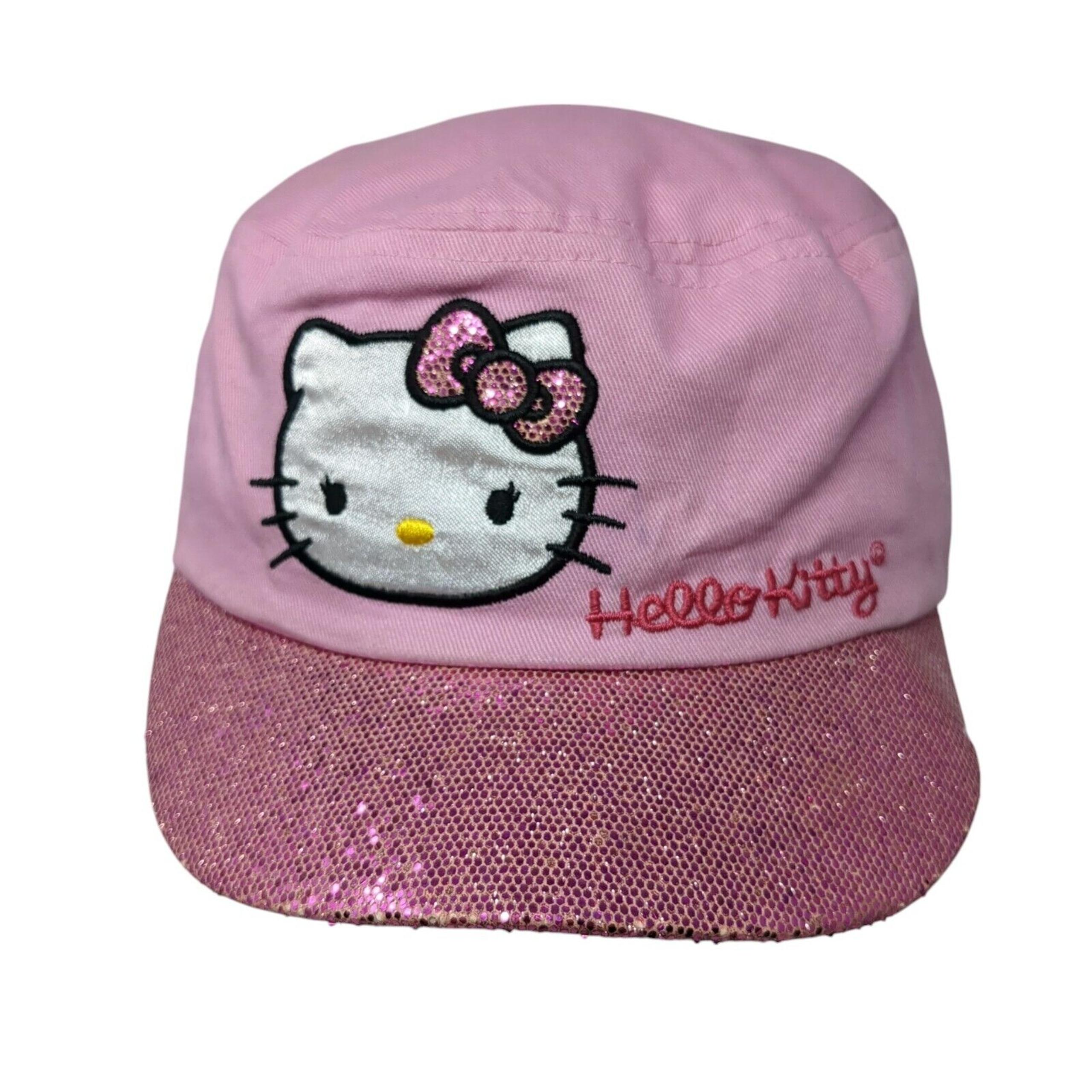 Hello Kitty Fitted Cadet Army Cap Hat Pink Small Embroidered Sparkly - Sanrio