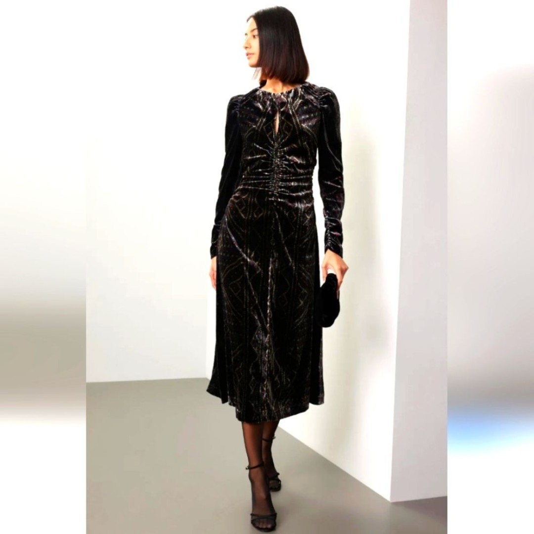 Sea NY Delphine Velvet Midi Dress Size XS Black