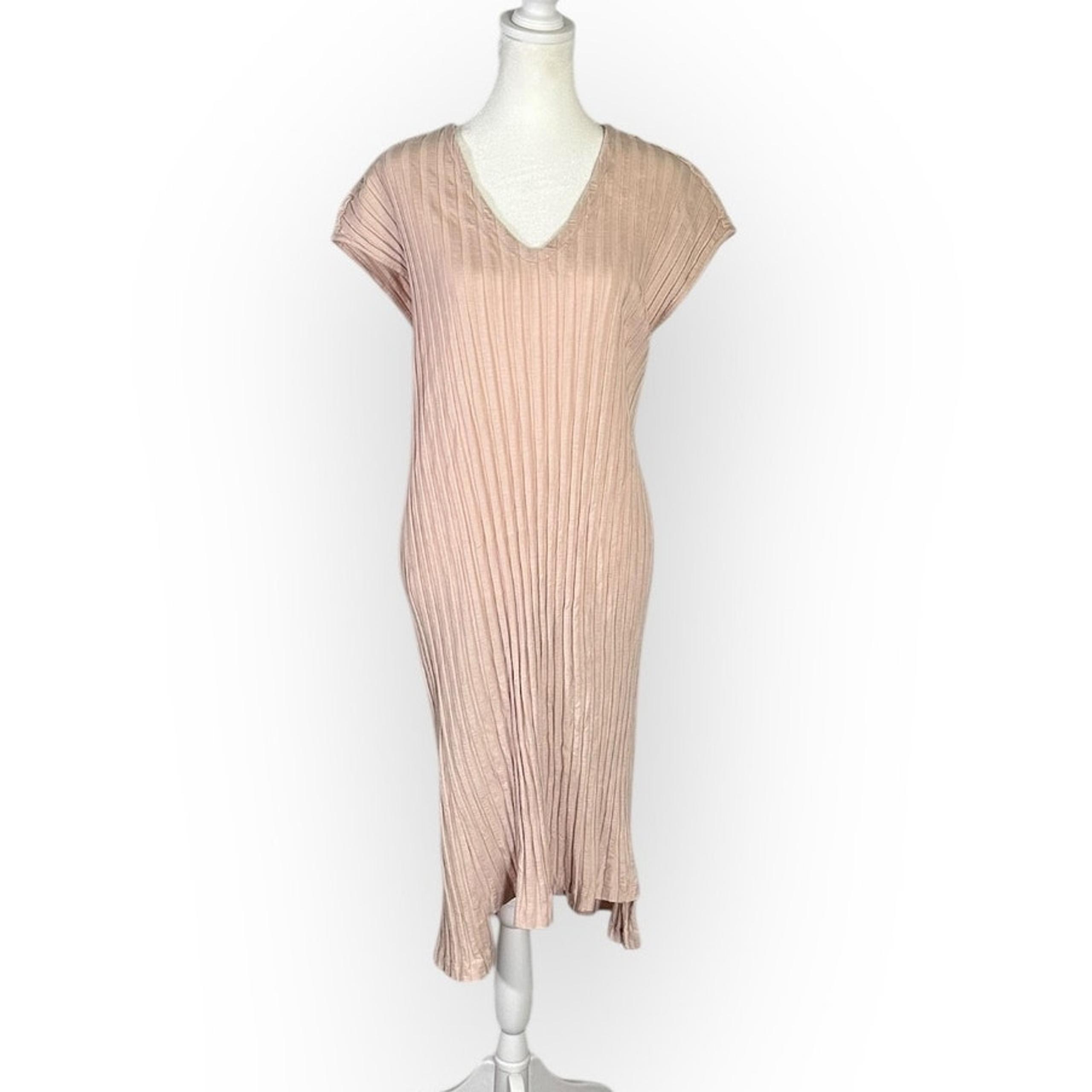 Eileen Fisher High-Low Dress Women's Large Blush Wide Rib Stretch V-Neck