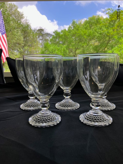 Bubble Foot Clear by Anchor Hocking -Five Vintage Depression Glass Water Goblets